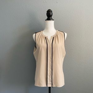 Calvin Klein Tan/Beige and Black Sleeveless Blouse
